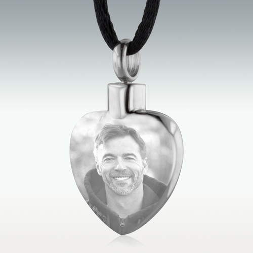 Colgante para cenizas Corazón grabado con foto para cenizas Colgante para cenizas Corazón grabado con foto